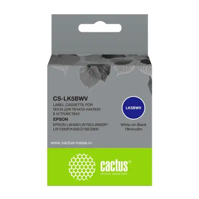 Картридж ленточный Cactus CS-LK5BWV черный для Epson LW400/LW700/LW600P/LW1000P/K400/Z700/Z900