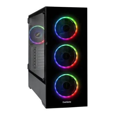 Exegate EX295116RUS Корпус Miditower ExeGate i3 MAX-PPH700 (eATX, БП 700PPH 80+Bronze 12см, 2*USB+1*USB3.0, HD аудио, черный, 4 вент. 12см с RGB подсветкой, контроллер + ПДУ, ARGB MB кабель, пылевые ф
