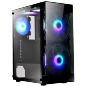 Exegate EX289022RUS Корпус Miditower ExeGate i3 MATRIX (ATX, без БП, 2*USB+1*USB3.0, HD аудио, черный, 2 вент. 18см с RGB подсветкой, пылевые фильтры, передняя и боковая панели - закаленное стекло)