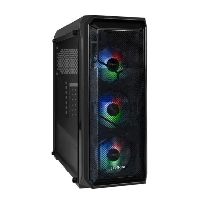Exegate EX295121RUS Корпус Miditower ExeGate i3 NEO-PPH600 (ATX, БП 600PPH 80+Bronze 12см, 2*USB+1*USB3.0, HD аудио, черный, 3 вент. 12см с RGB подсветкой, контроллер + ПДУ, ARGB MB кабель, пылевые фи