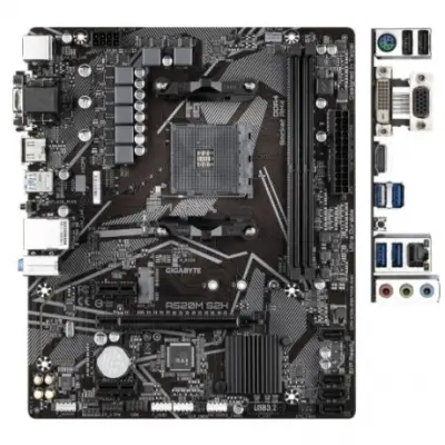 Материнская плата Gigabyte A520M S2H Soc-AM4 AMD A520 2xDDR4 mATX AC`97 8ch(7.1) GbLAN RAID+VGA+DVI+HDMI