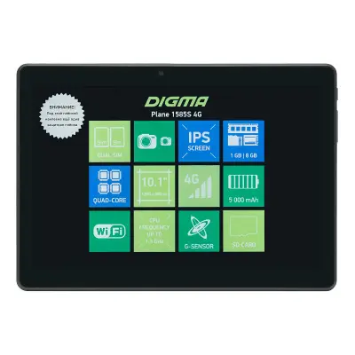 Планшет Digma Plane 1585S 4G SC9832E (1.3) 4C/RAM1Gb/ROM8Gb 10.1" IPS 1280x800/3G/4G/Android 8.1/черный/2Mpix/0.3Mpix/BT/GPS/WiFi/Touch/microSD 128Gb/minUSB/5000mAh