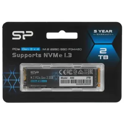 Твердотельный диск 2TB Silicon Power P34A60, M.2 2280, PCI-E 3x4 [R/W - 2200/1600 MB/s] (SP002TBP34A60M28)