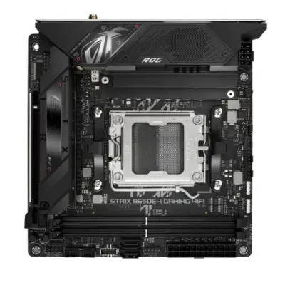 ASUS ROG STRIX B650E-I GAMING WIFI (Socket AM5, mini ITX, 2xDDR5(64GB), HDMI 2.1, 1xPCIe 5.0x16, 1xLAN (2.5GbE), Wi-Fi, BT, 2xSATA 6Gb/s, 2xM.2, 2xUSB-C, 4xUSB 3.2, 2xUSB 2.0)