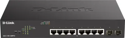Коммутатор D-Link DGS-1100-10MPV2/A3A (L2) 8x1Гбит/с 2xКомбо(1000BASE-T/SFP) 2SFP 8PoE 130W управляемый