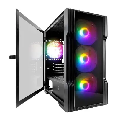 1STPLAYER Корпус TRILOBITE T3-G Black / mATX, TG / 4x 120mm LED fans inc. / T3-G-BK-4F1