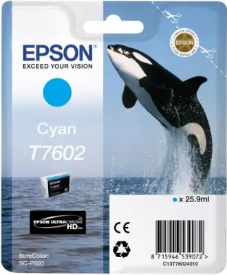 Картридж струйный Epson T7602 C13T76024010 голубой (2200стр.) (25.9мл) для Epson SureColor SC-P600