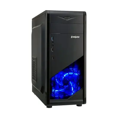 Exegate EX277189RUS Корпус Miditower EVO-8205 Black-Blue light, ATX, ,  1*USB+1*USB3.0, HD Audio