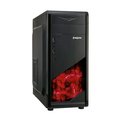 Exegate EX281257RUS Корпус Miditower ExeGate EVO-8207 Black-Red light, ATX, ,  1*USB+1*USB3.0, HD Audio