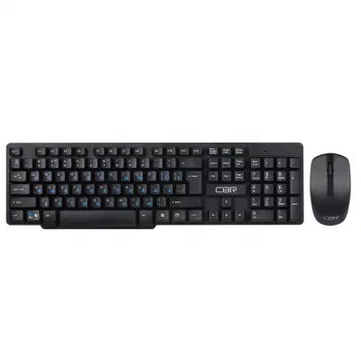 CBR KB SET 720W, Комплект (клавиатура + мышь) беспроводной, 2,4 ГГц; клавиатура: полноразмерная, 104 клавиши, конструкция "скелетон"; мышь: оптическая, 1000 dpi, 3 кнопки и колесо прокрутки