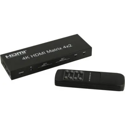 ORIENT HS0402H, HDMI 4K Matrix Switch 4->2, HDMI 1.4/3D, UHDTV 4K(3840x2160)/HDTV1080p/1080i/720p, HDCP1.2, EDID упр, аудио вых: 2x jack 3.5 mm/2x SPDIF, встр. ИК пр-к, пульт ДУ, вн.БП 5В/1А (31024)