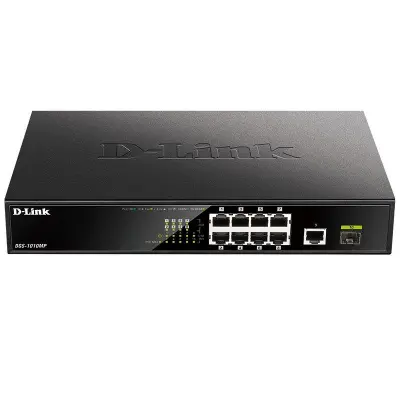 D-Link DGS-1010MP/A1A Неуправляемый коммутатор с 9 портами 10/100/1000Base-T, 1 портом 1000Base-X SFP (8 портов PoE 802.3af/at, PoE-бюджет 125 Вт)