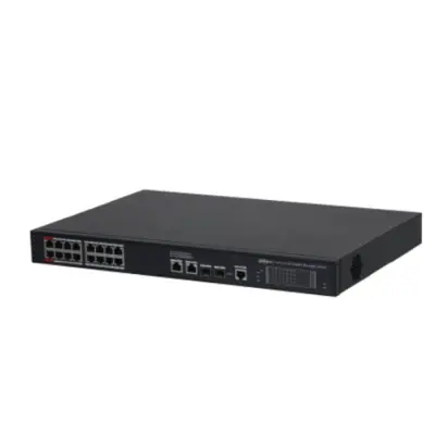 DAHUA DH-S4220-16GT-240 20-портовый гигабитный управляемый коммутатор с PoE, уровень L2, 16xRJ45 1Gb PoE, 2xRJ45 1Gb, 2xSFP 1Gb, суммарно до 240Вт, коммутация 56 Гбит/с, MAC-таблица 8к