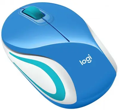 Мышь Logitech M187 голубой/белый оптическая (1000dpi) беспроводная USB для ноутбука (3but)