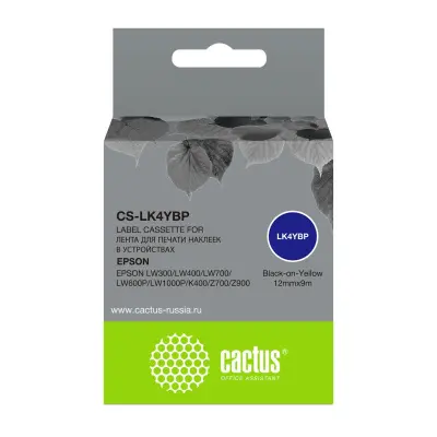 Картридж ленточный Cactus CS-LK4YBP черный для Epson LW300/LW400/LW700/LW600P/LW1000P